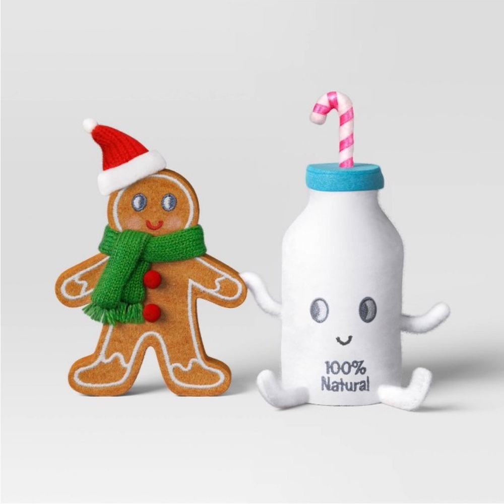 NWT Target Wondershop Felt Gingerbread Cookie & Milk Christmas Figurine Set
